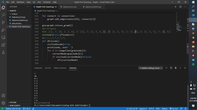 DFS Python| Adjacency Matrix and List| Graphs in Python| Depth-First-Search| Detailed Explanation смотреть онлайн