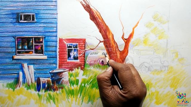 Learn a Landscape Drawing and Shading with Color Pencils | Little Speed Drawing смотреть онлайн