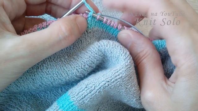 Смена нити на нить другого цвета без ступенек. Круговое вязание спицами. Knit Solo смотреть онлайн