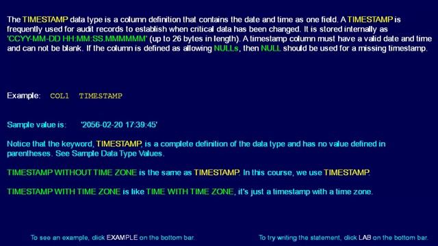 SQL 056 Data Types, Date Time Timestamp Data, TIMESTAMP смотреть онлайн