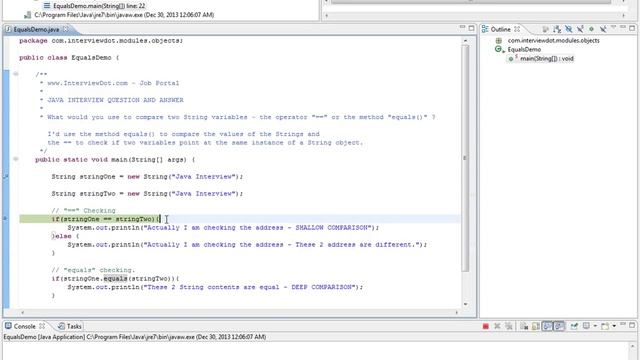 How to compare two String objects == or equals method Java смотреть онлайн