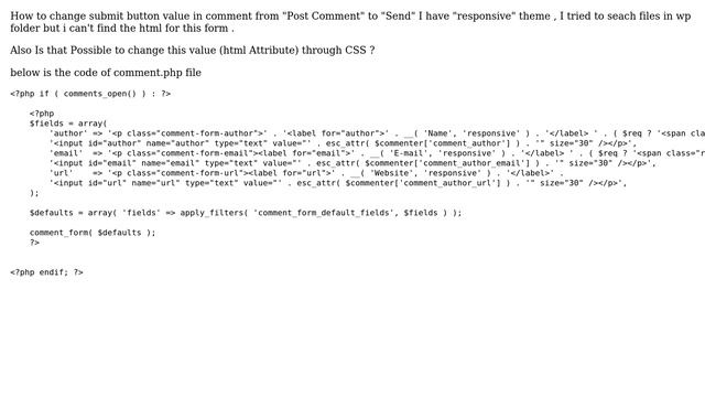 Wordpress: How to change submit button value in comment from "Post Comment" to "Send"? смотреть онлайн