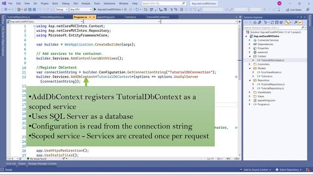 Using DbContext with Dependency injection | Asp.net Core MVC tutorial for beginners смотреть онлайн