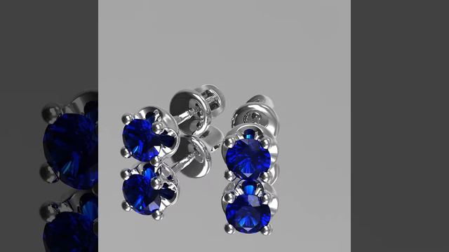 Пусеты - гвоздики с сапфиром D5мм из белого золота. смотреть онлайн