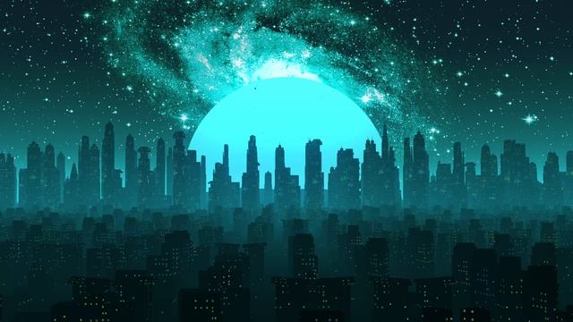 Synth City Blue Screensaver - Looped Animation Background