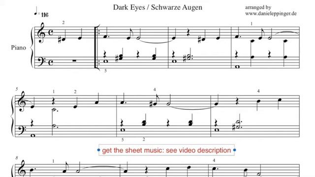 dark eyes, schwarze Augen, Очи чёрные, Ochi Chernye, easy piano смотреть онлайн