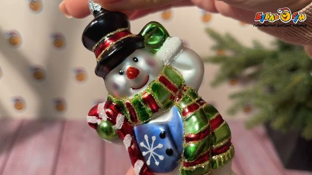 Украшение елочное Снеговик в ярком шарфе стеклянный 12,5см смотреть онлайн