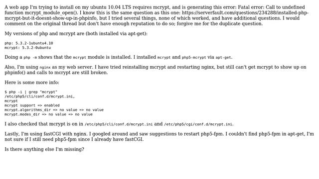 DevOps & SysAdmins: ubuntu: Installed php-mcrypt but it doesn't show up in phpinfo() смотреть онлайн
