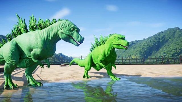 Jurassic World Evolution - T-Rex Color Pack vs Ultimasaurus vs Spinosaurus Dinosaurs Fighting смотреть онлайн