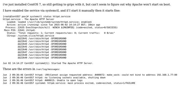 Apache (httpd) failing to start on boot - CentOS 7 (2 Solutions!!) смотреть онлайн