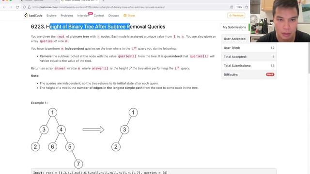 2458. Height of Binary Tree After Subtree Removal Queries (Leetcode Hard) смотреть онлайн