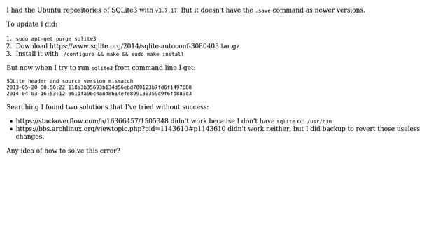 Ubuntu: SQLite header and source version mismatch (2 Solutions!!) смотреть онлайн