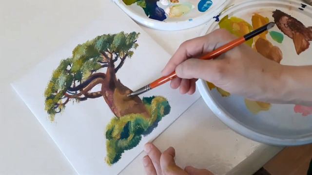 Рисуем БАОБАБ | Гуашь | How to draw a baobab | Gouache смотреть онлайн
