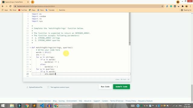 HackerRank Sparse Arrays problem solution in Python Programming | Data Structures and Algorithms смотреть онлайн