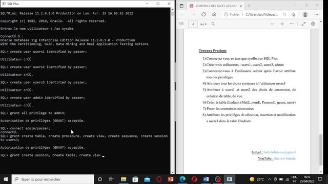 CoursOracle_database - video 2: Création et Attribution Des Privilèges Aux Utilisateurs смотреть онлайн