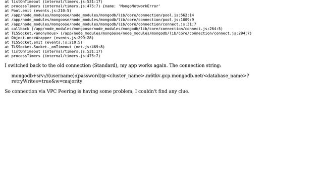 Error at connecting to MongoDB Atlas via VPC Peering from GCP Kubernetes Cluster смотреть онлайн