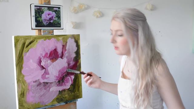 PAINTING TUTORIAL Acrylic Peony Flower Techniques | Katie Jobling Art