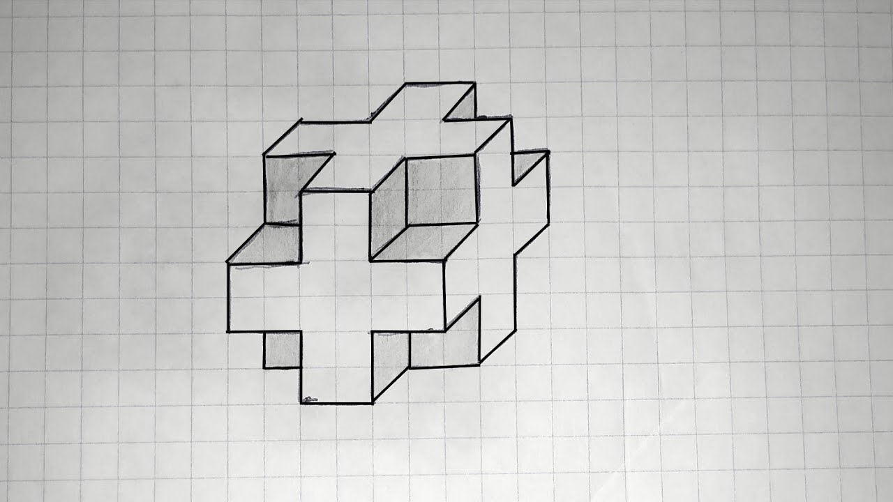 Объёмный рисунок на клетчатой бумаге/3D рисунок/Рисунок по клеткам/3D рисунок/Рисование по клеткам смотреть онлайн