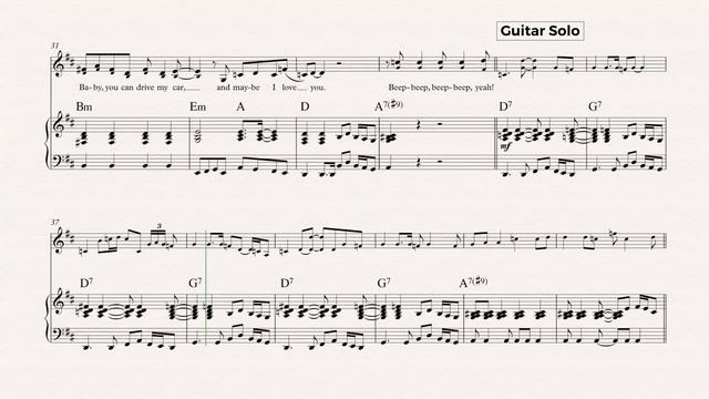 Piano - Drive My Car - The Beatles Sheet Music, Chords, and Vocals смотреть онлайн