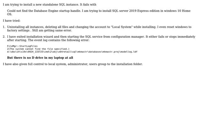 SQL installation fails with "Could not find the Database Engine startup handle". Tried almost... смотреть онлайн
