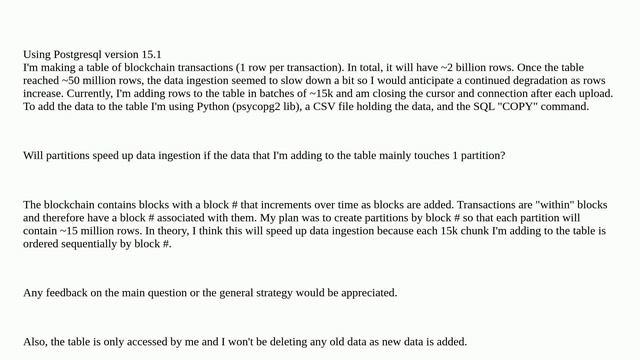 Will partitions speed up data ingestion for Postgresql? смотреть онлайн