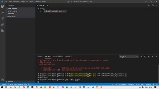PYGAME KURULUMU (Visual Studio Code) смотреть онлайн