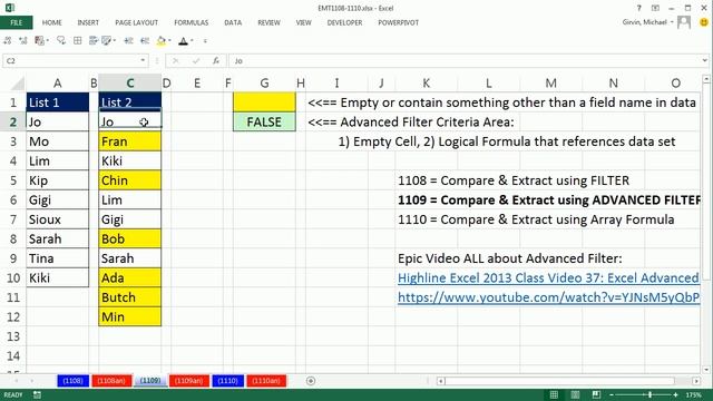 Excel Magic Trick 1109: Compare 2 Lists and Extract Records: Advanced Filter Method смотреть онлайн