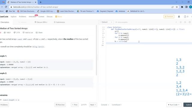 LeetCode Python solution 4. Median of Two Sorted Arrays смотреть онлайн
