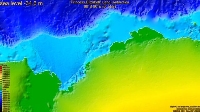Princess Elizabeth Land, Antarctica, sea level rise -135 - 65 m смотреть онлайн