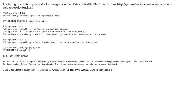 Ubuntu: Failed to fetch packages 404 Not Found for galera смотреть онлайн