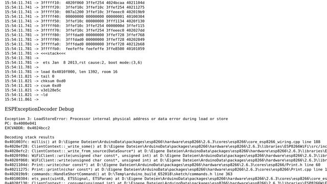 Arduino: Arduino ESP8266 - stack ERROR - ESPExceptionDecoder to debug - need help to find ERROR смотреть онлайн