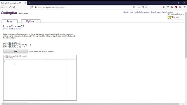 Array-2 (sum67) Java Tutorial || codingbat.com смотреть онлайн