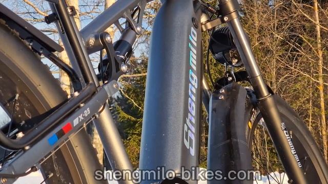 Shengmilo MX05 Sähköpyörä Täysjousitettu Sähköpyörä Esillä Lumella Pikkukaupungissa Pohjois-EU