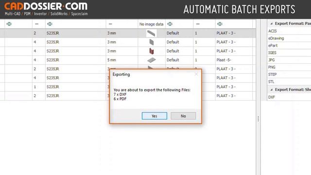Automatic Batch export (PDF, DWG, DXF, STP) with Caddossier for Solidworks, Inventor, SpaceClaim смотреть онлайн