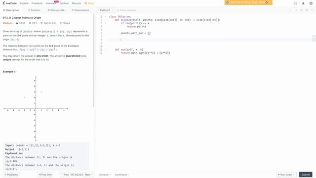 K CLOSEST POINTS TO ORIGIN | LEETCODE 973 | PYTHON SOLUTION смотреть онлайн