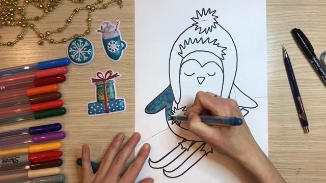 Пингвин. Пингвин рисунок для детей. Горка рисунок. Лыжник рисунок. Рисунки маркерами легкие. смотреть онлайн