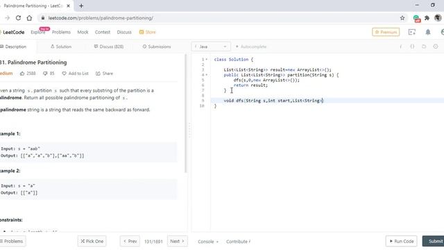 Palindrome Partitioning | Live Coding with Explanation | Leetcode #131 смотреть онлайн