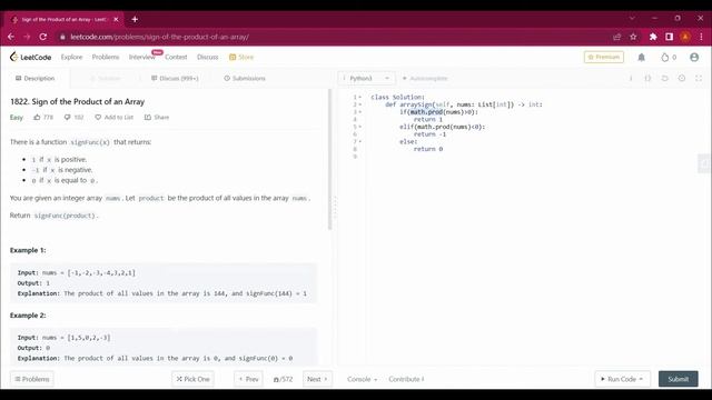 1822. Sign of the Product of an Array with Python #leetcode #pythontutorial #youtube #technology смотреть онлайн