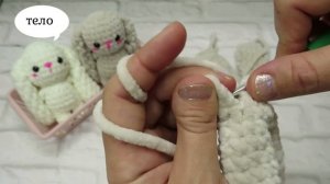 Мастер-класс Зайка из плюшевой пряжи с длинными ушками, как связать зайчика крючком #амигуруми