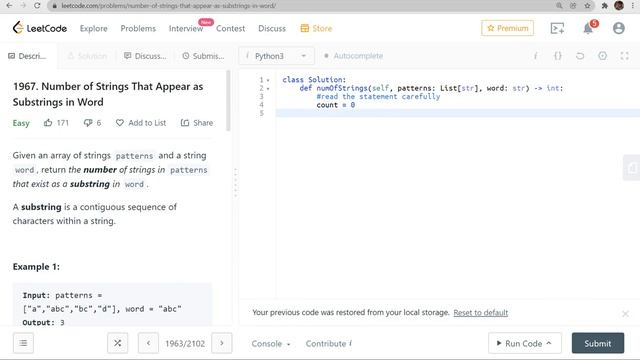 1967. Number of Strings That Appear as Substrings in Word || using python3 ||Leetcodeseries solutio смотреть онлайн