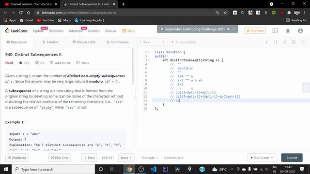 LeetCode 940. Distinct Subsequences II (Hard) | Dynamic Programming | C++ смотреть онлайн