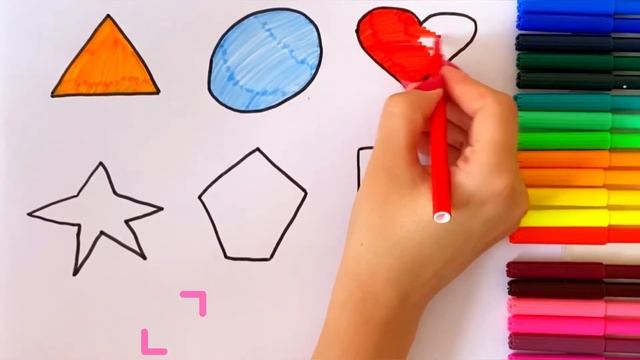 How to draw geometric shapes: heart, star, square, circle, triangle, pentagon / Drawing for kids смотреть онлайн