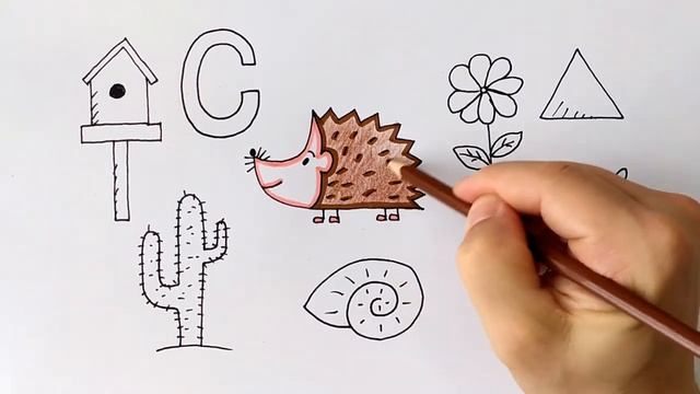 Drawing for Kids | How To Draw Hedgehog Easy + More Pictures | English For Children смотреть онлайн