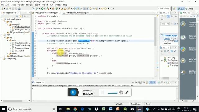 Java Program to find the duplicate character in a String . смотреть онлайн