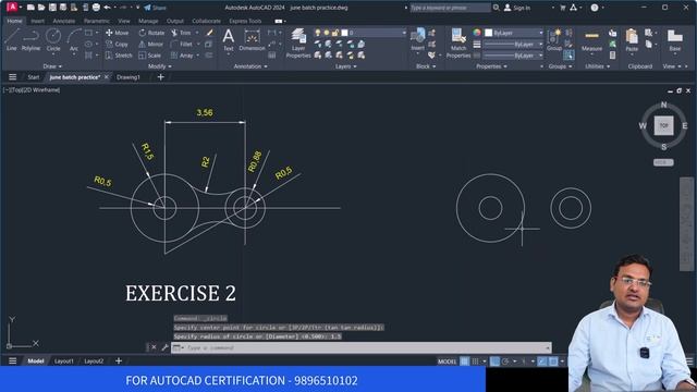 Autocad 2024 - autocad excercise 1 - learn circle commands with example - practise excercise - 1 смотреть онлайн