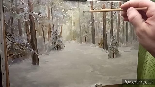 Как научиться рисовать (писать) маслом.Хвойный лес. Зимний пейзаж . Художник Голубев Александр смотреть онлайн