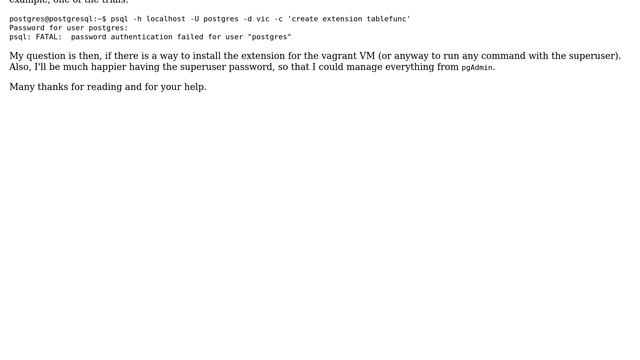 Databases: PostgreSQL vagrant VM cannot create extension смотреть онлайн