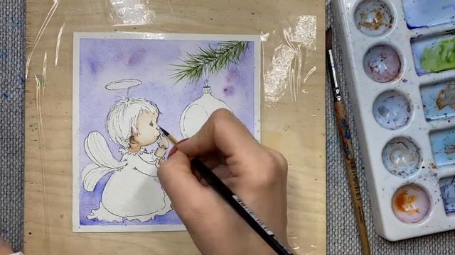 Как нарисовать ёлочную игрушку и ангела. Рисую акварелью. Скетчинг для новичков. смотреть онлайн