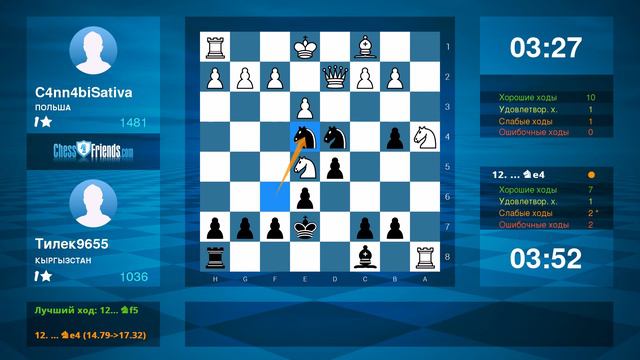 Chess Game Analysis: C4nn4biSativa - Тилек9655 : 1-0 (By ChessFriends.com) смотреть онлайн