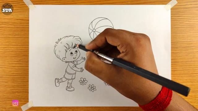 drawing of children playing in the garden with color pencil @SDA64 смотреть онлайн